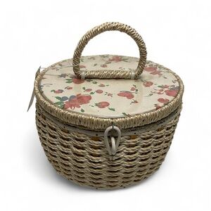Vintage Floral Sewing Basket with Handle